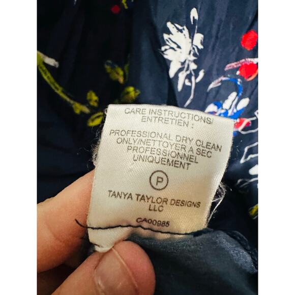 TANYA TAYLOR Navy Printed Floral Button Up Collared Aliciana Shirt Dress Size 14 - Picture 11 of 13